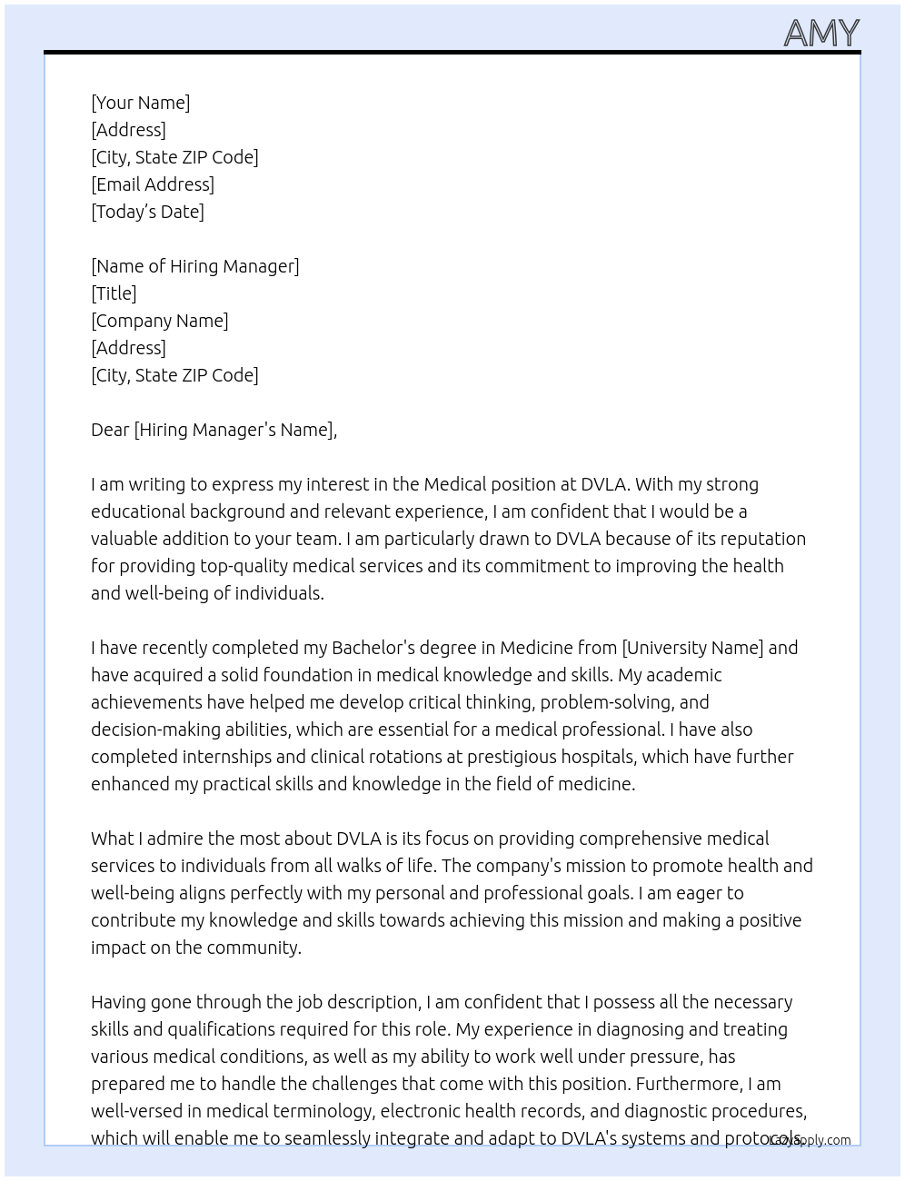 Medical  At DVLA Cover Letter