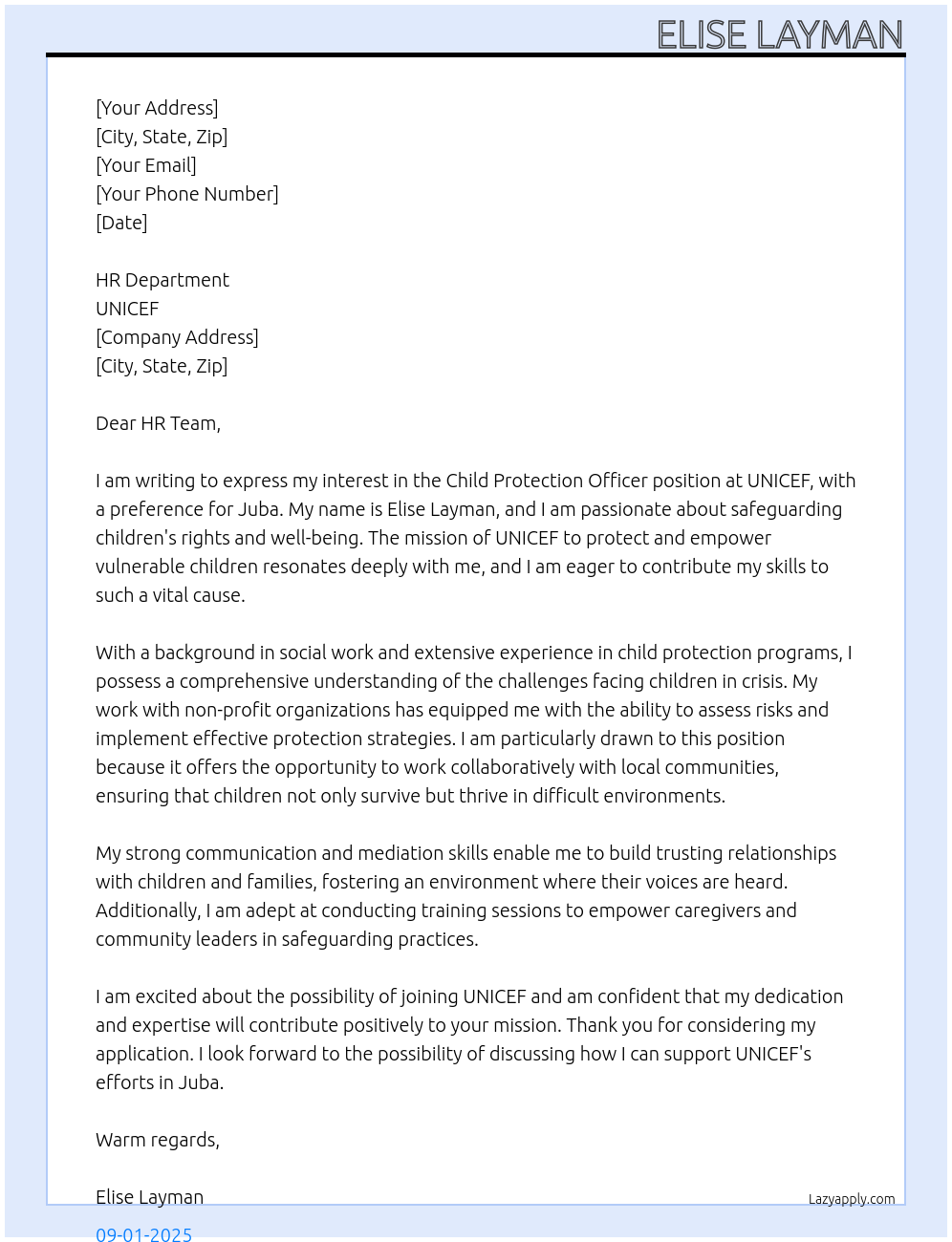 Cover letter for child protection officer - LazyApply