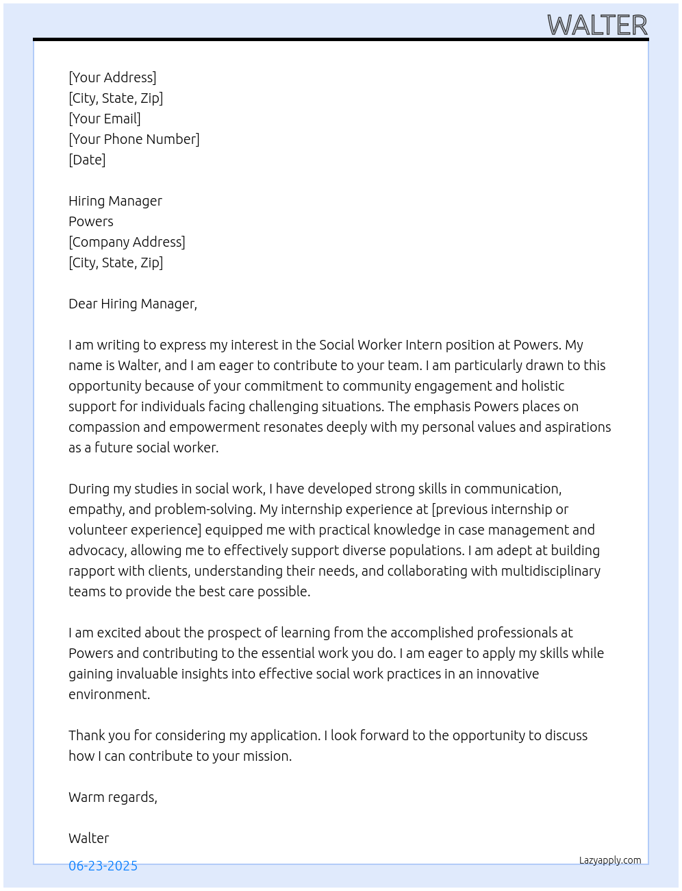 Intern At Powers Cover Letter