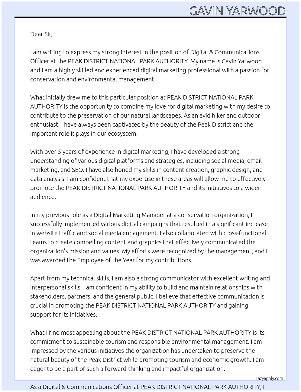 Cover letter for digital & communications officer - LazyApply