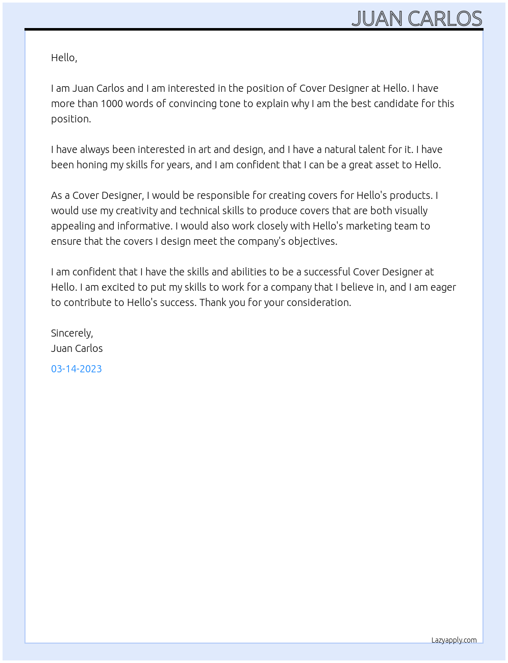 Cover designer At Hello Cover Letter