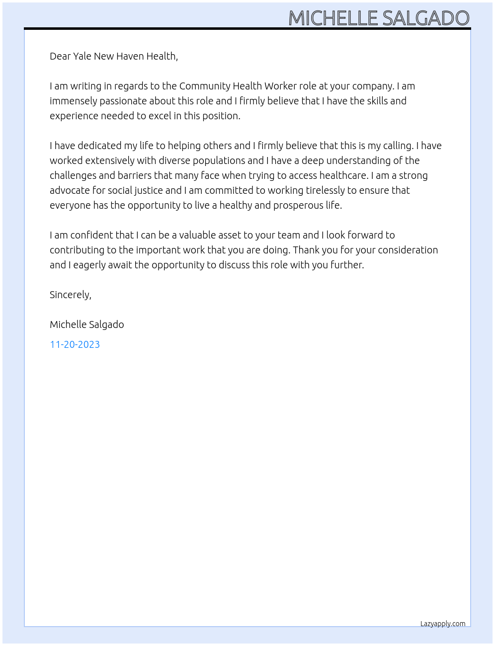 Community Health Worker At Yale New Haven Health Cover Letter