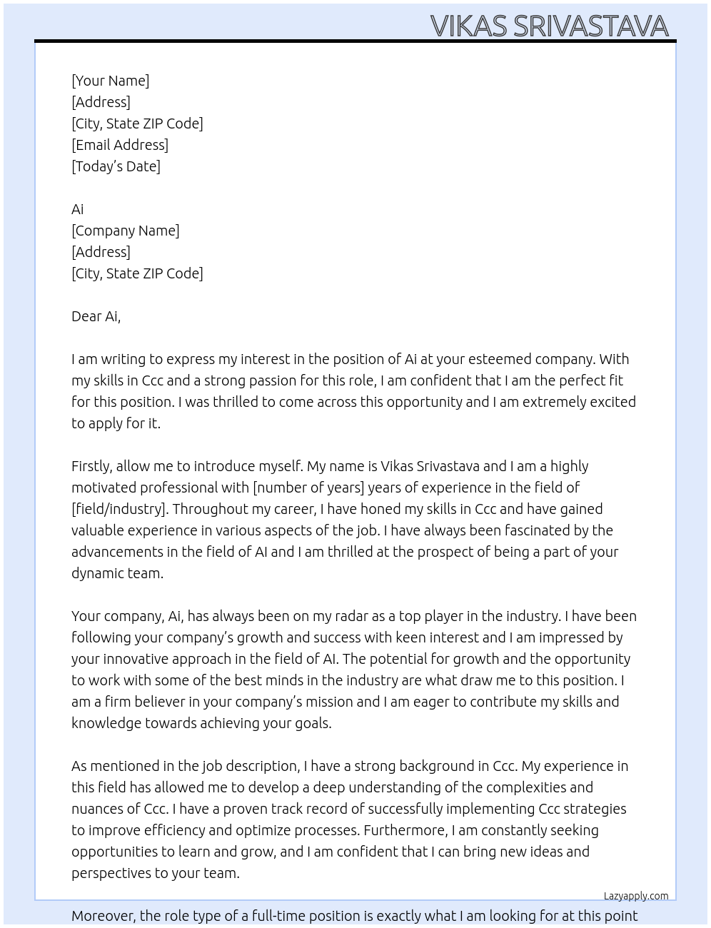 Cover letter for ai - LazyApply