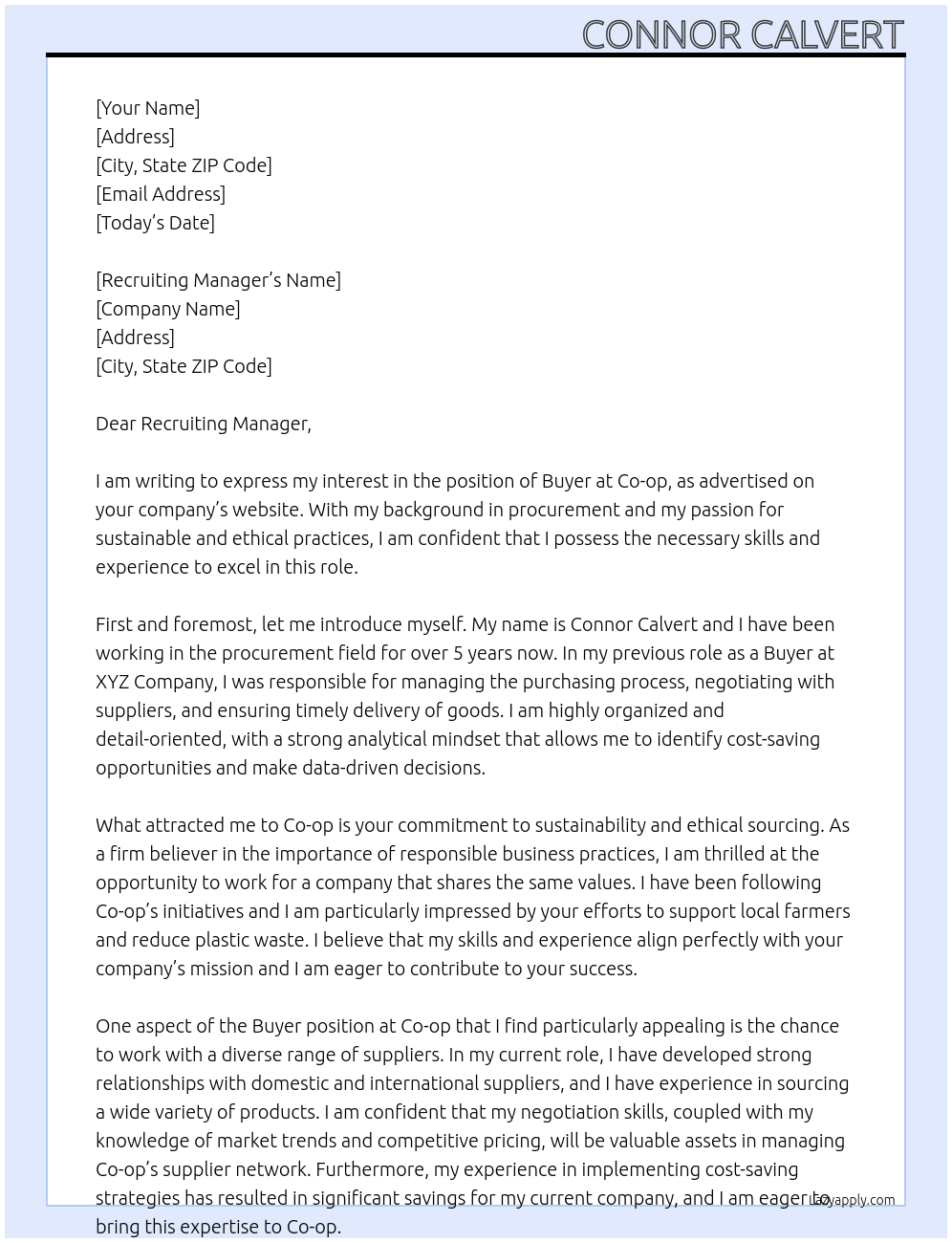 Buyer At Co-op Cover Letter