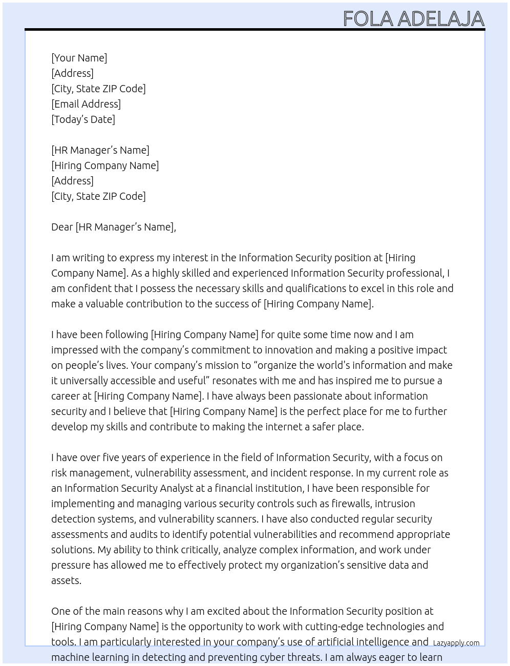 Information Security At google.com Cover Letter