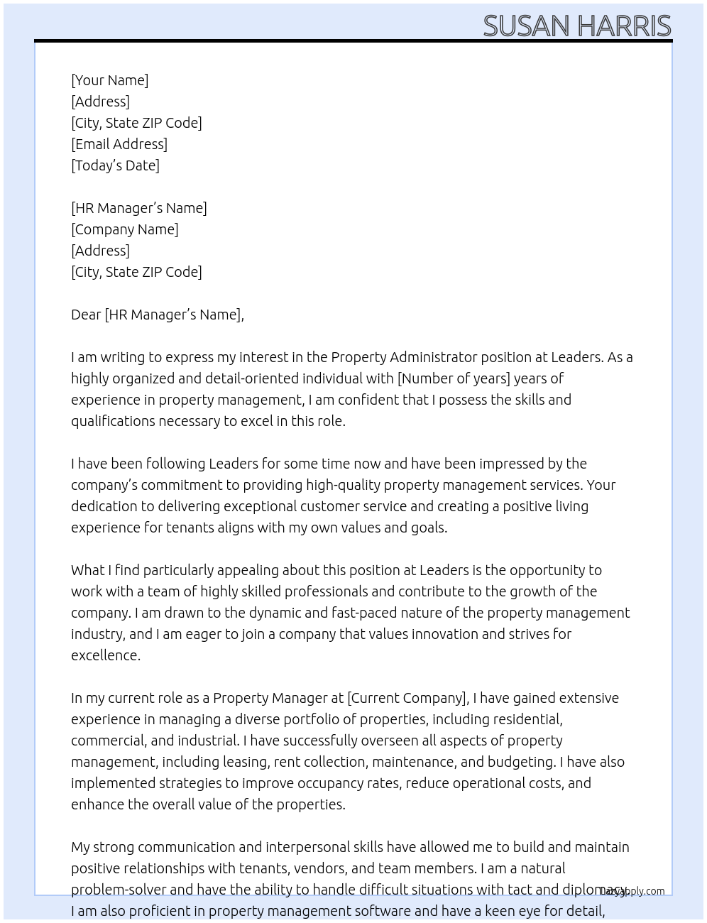 property administrator At Leaders Cover Letter