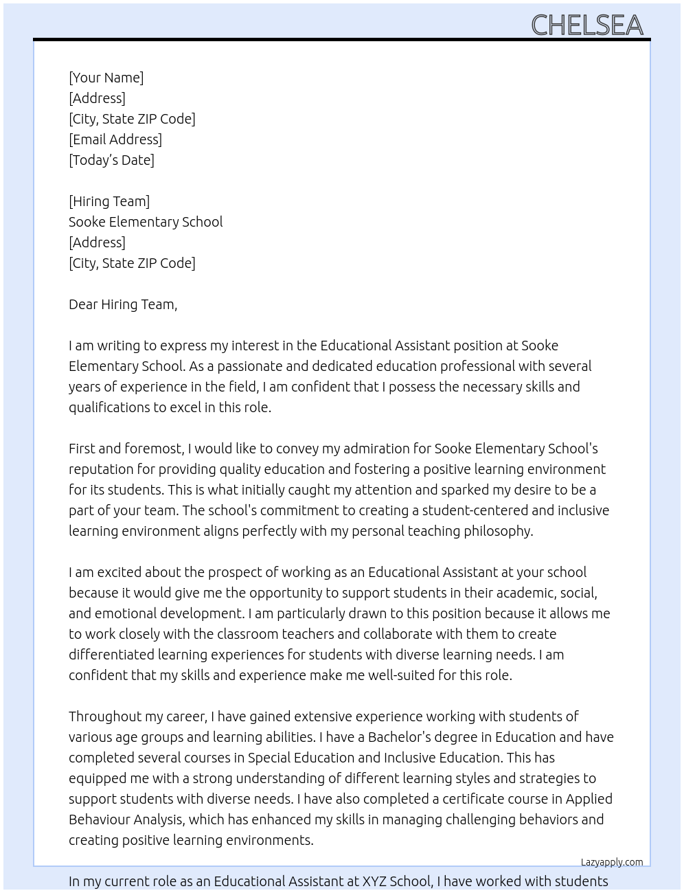 Educational assistant At Sooke Elementary school Cover Letter