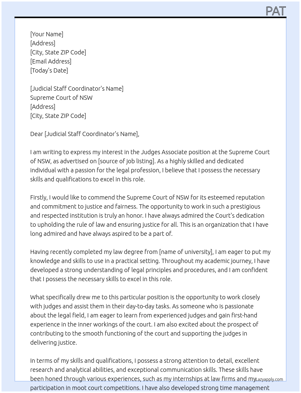 judges associate At Supreme Court of NSW Cover Letter