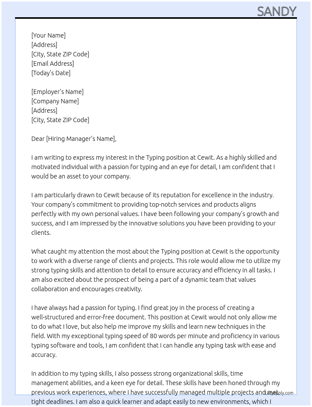 Typing At Cewit Cover Letter