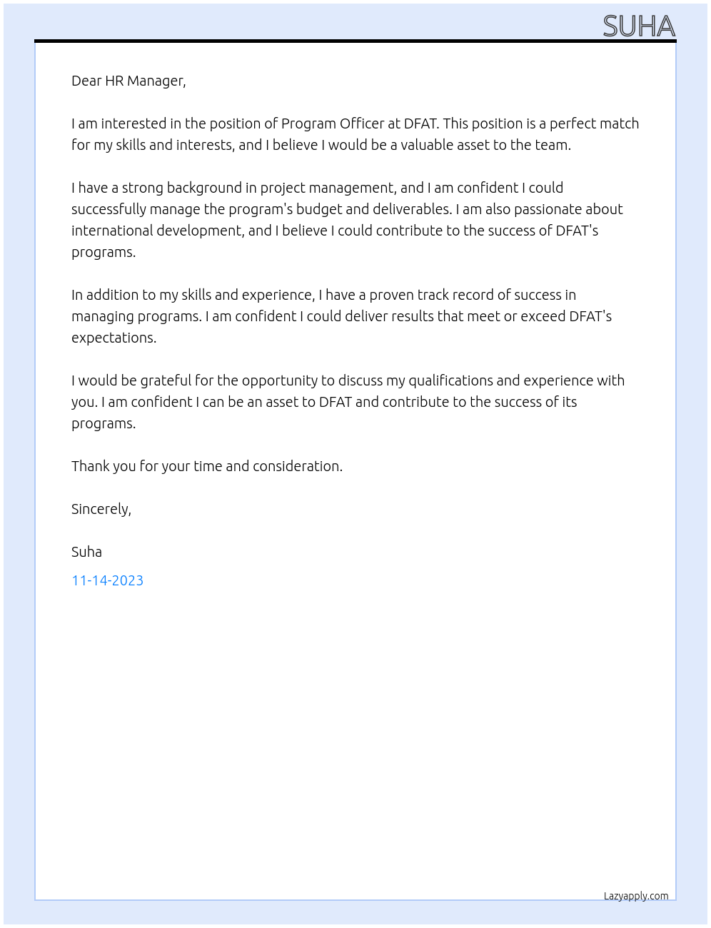 Program Officer At DFAT Cover Letter