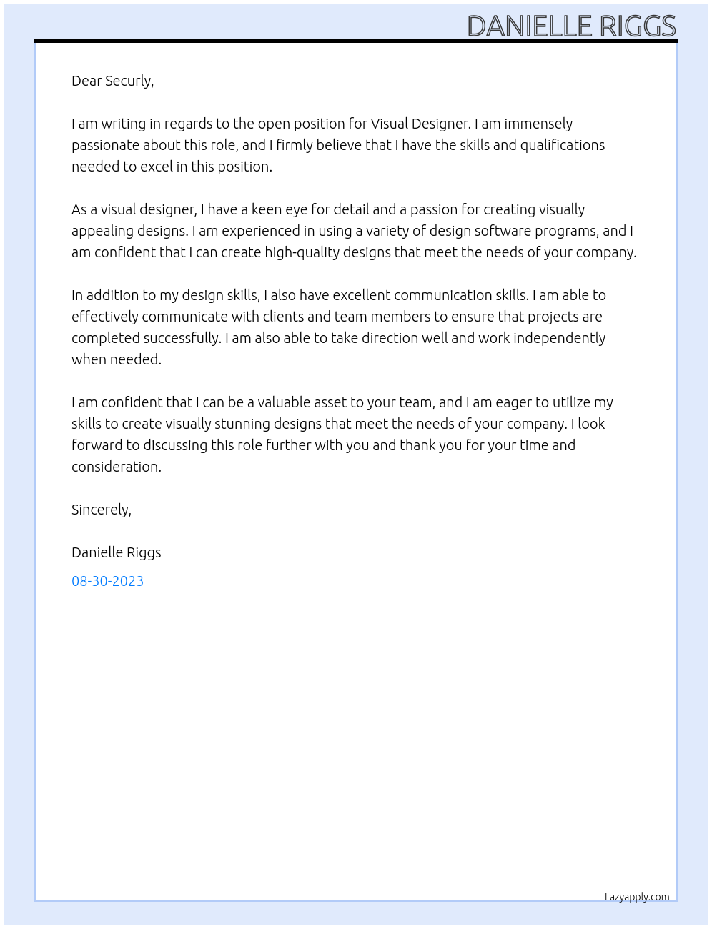 Visual Designer At Securly Cover Letter