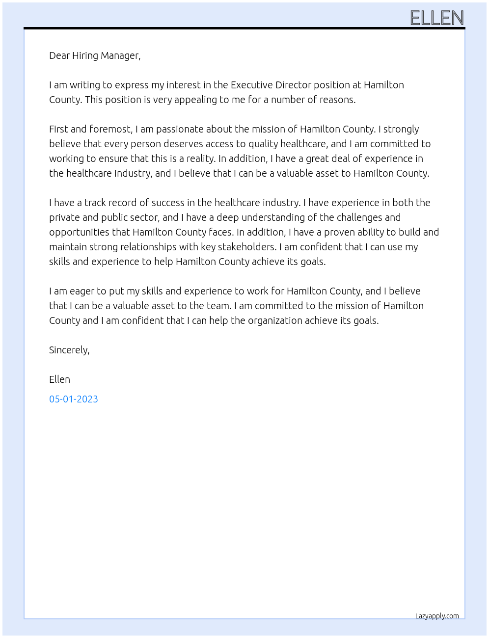 Executive Director At Hamilton County Cover Letter