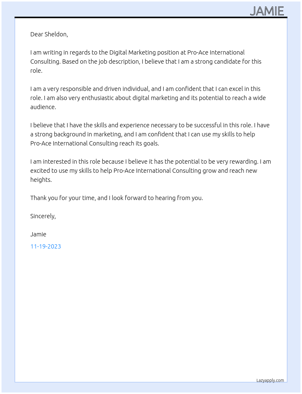 Digital Marketing At Sheldon Cover Letter