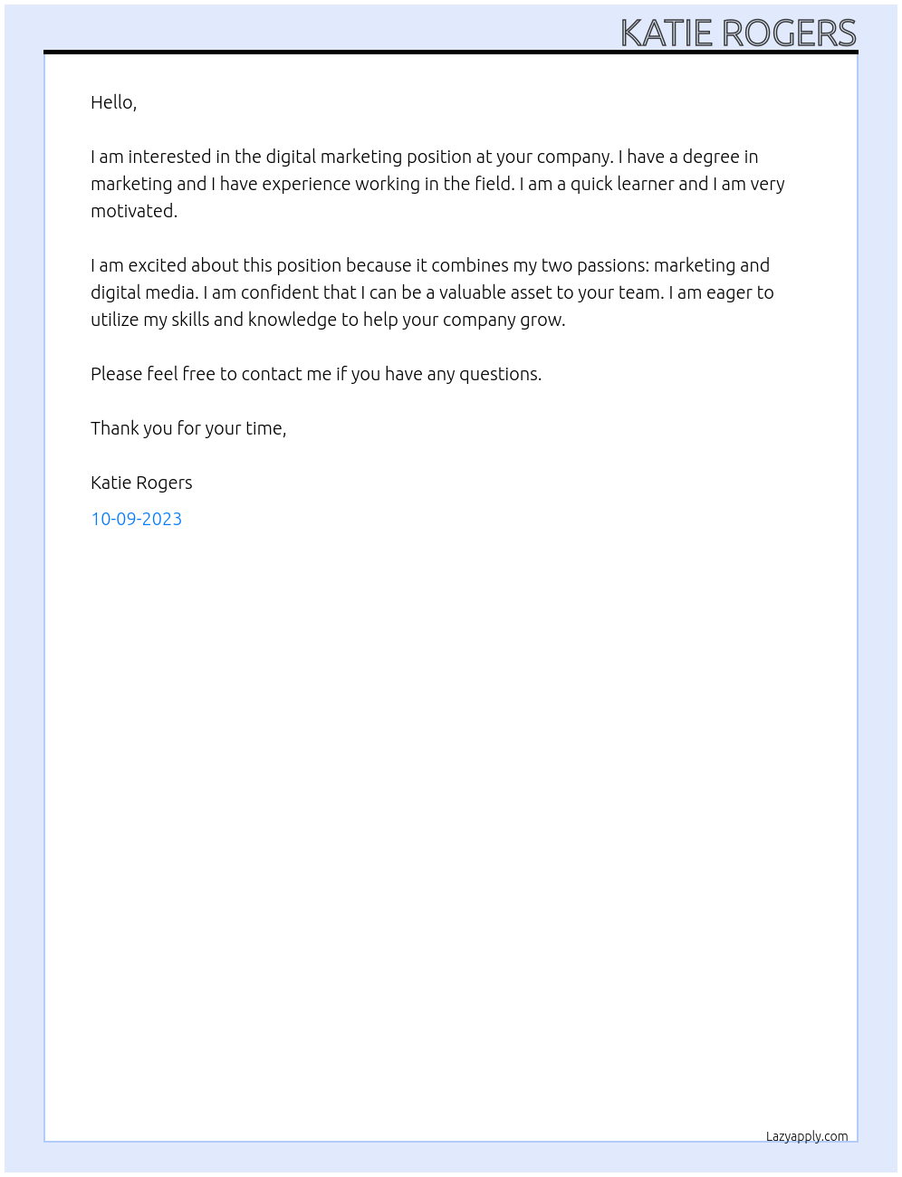 Digital Marketing At Marketing Agency Cover Letter