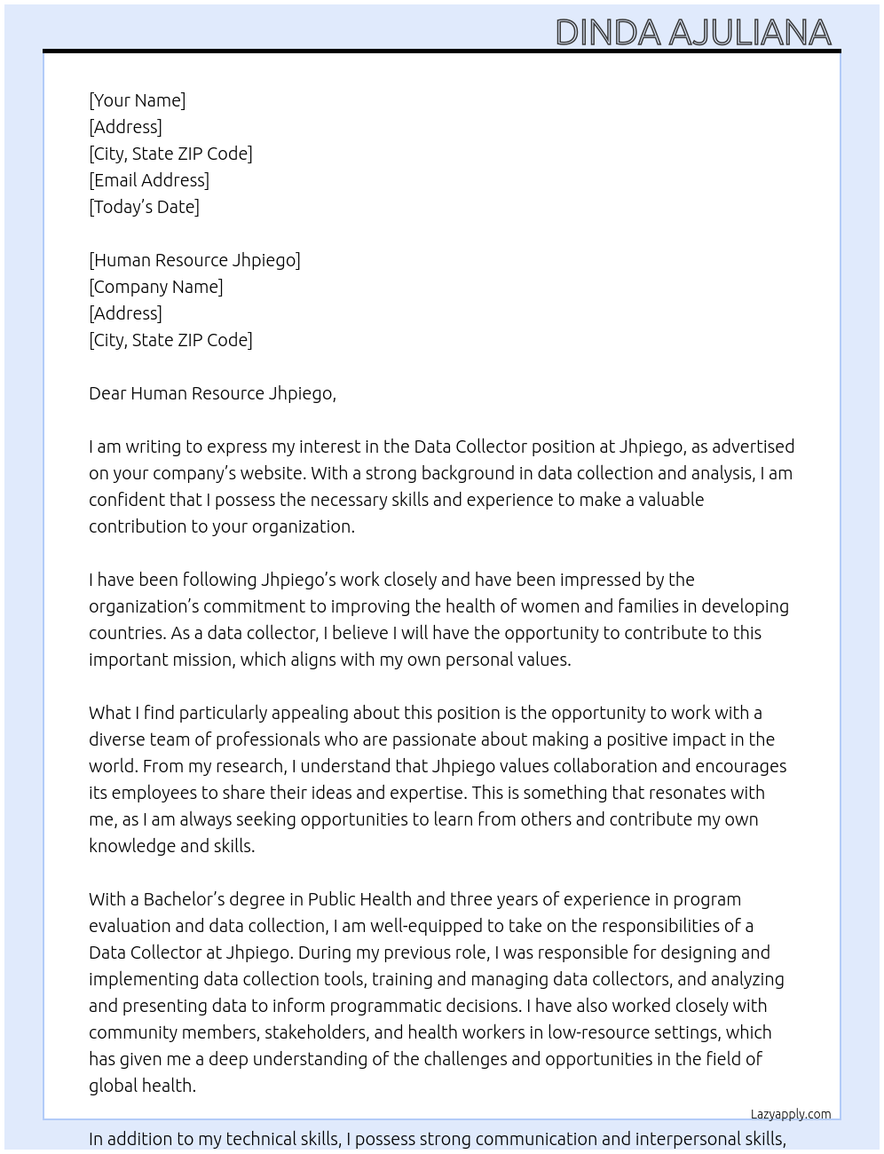 Data Collectors At Jhpiego Cover Letter