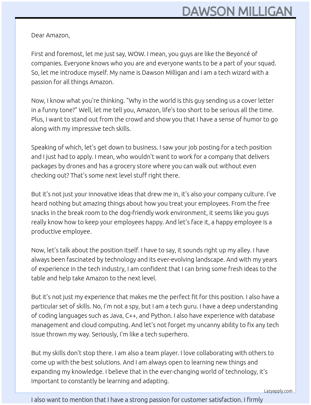 tech  At Amazon  Cover Letter