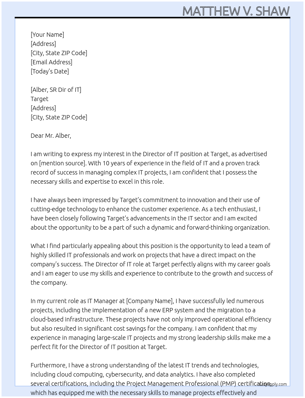Director of IT At Target Cover Letter