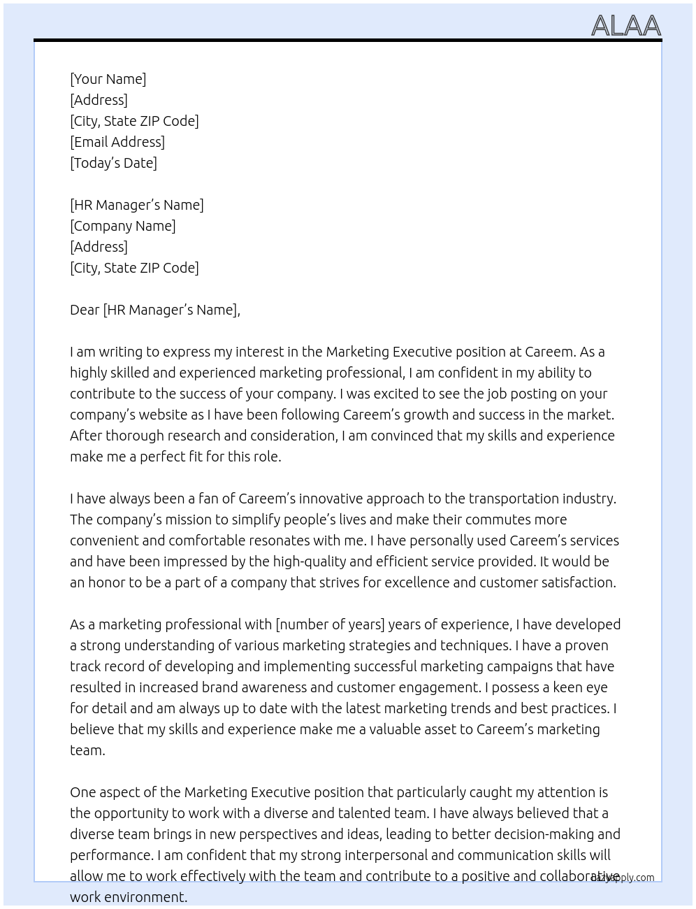 Marketing Executive At  Careem Cover Letter
