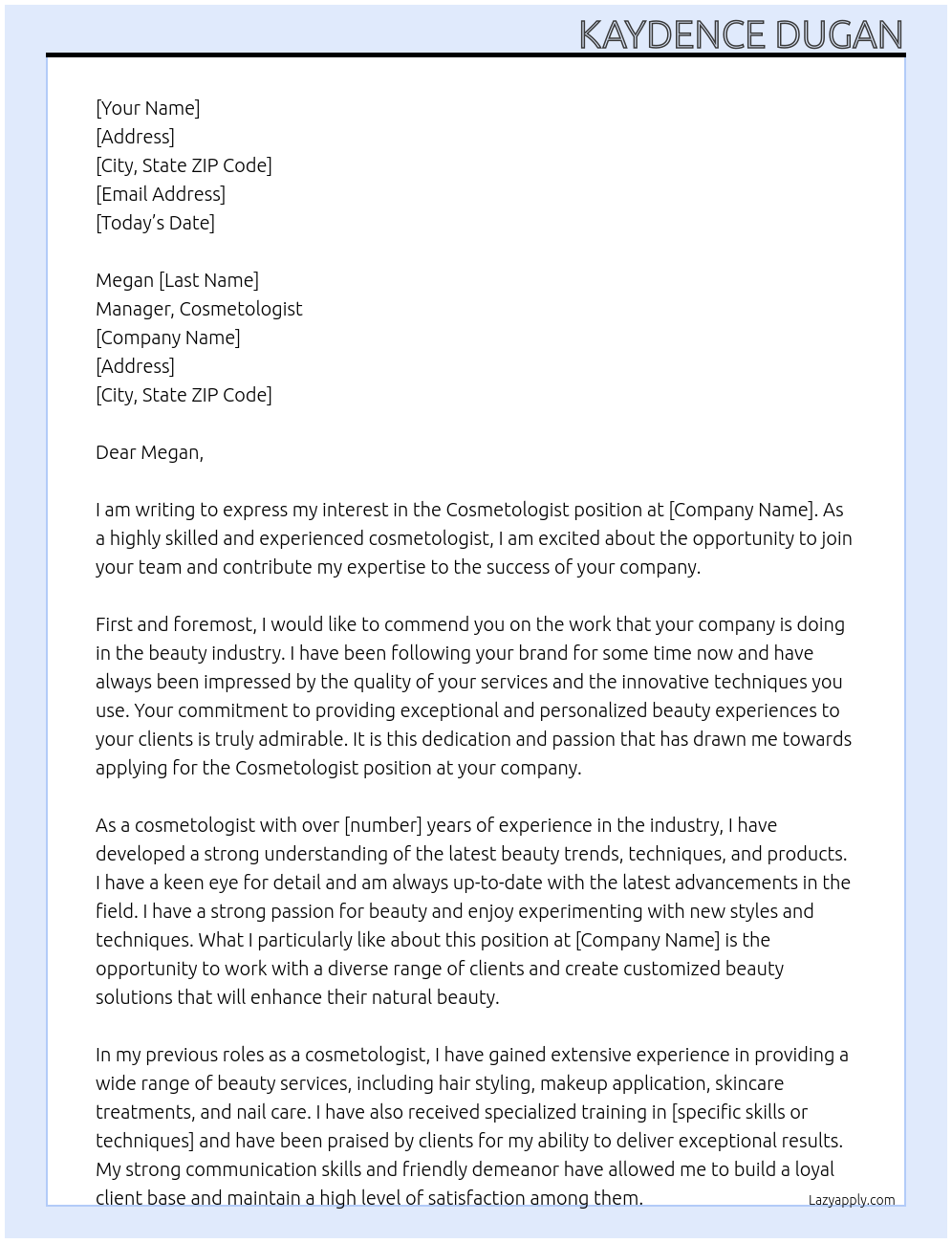 Cosmetologist At Cosmetologist Cover Letter