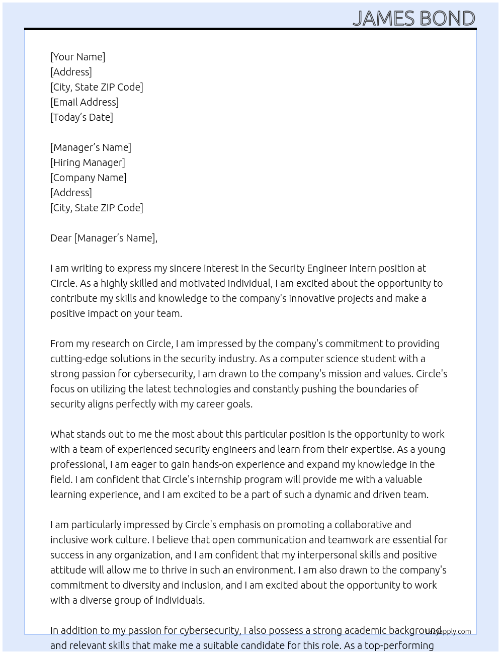 Security Engineer, Intern At Circle Cover Letter