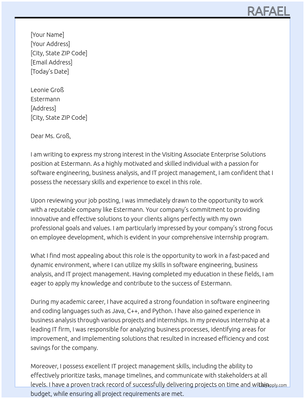 Cover letter for visiting associate enterprise solutions - LazyApply