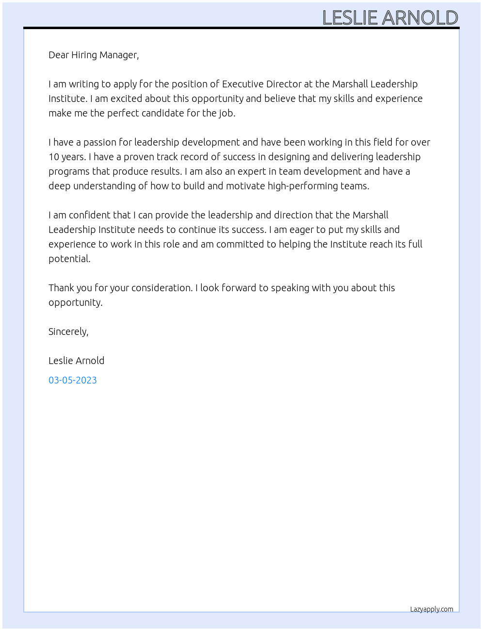 Executive Director At Marshall Leadership Institute Cover Letter