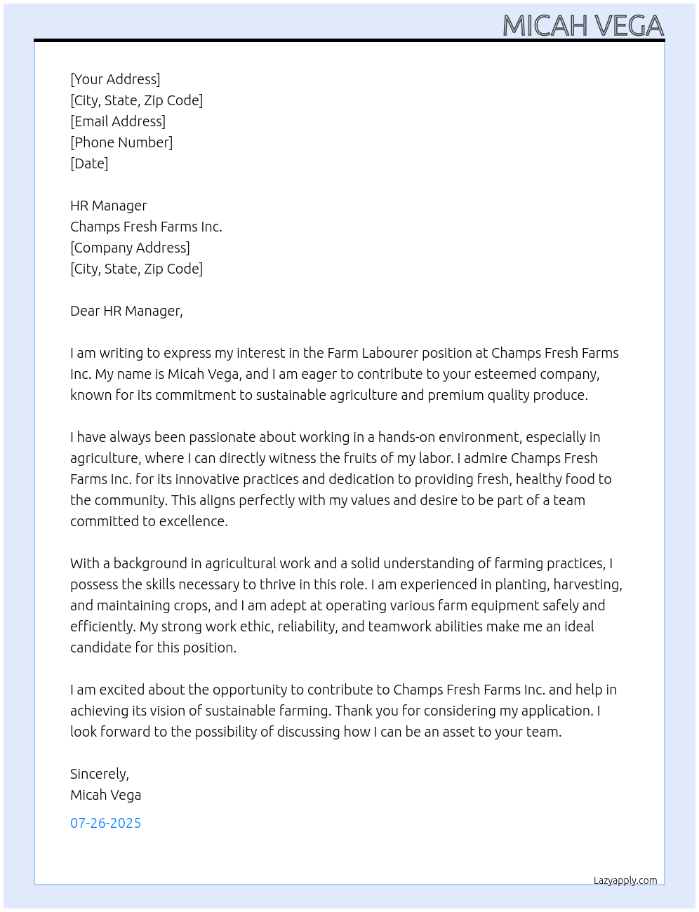 Cover letter for farm labourer - LazyApply