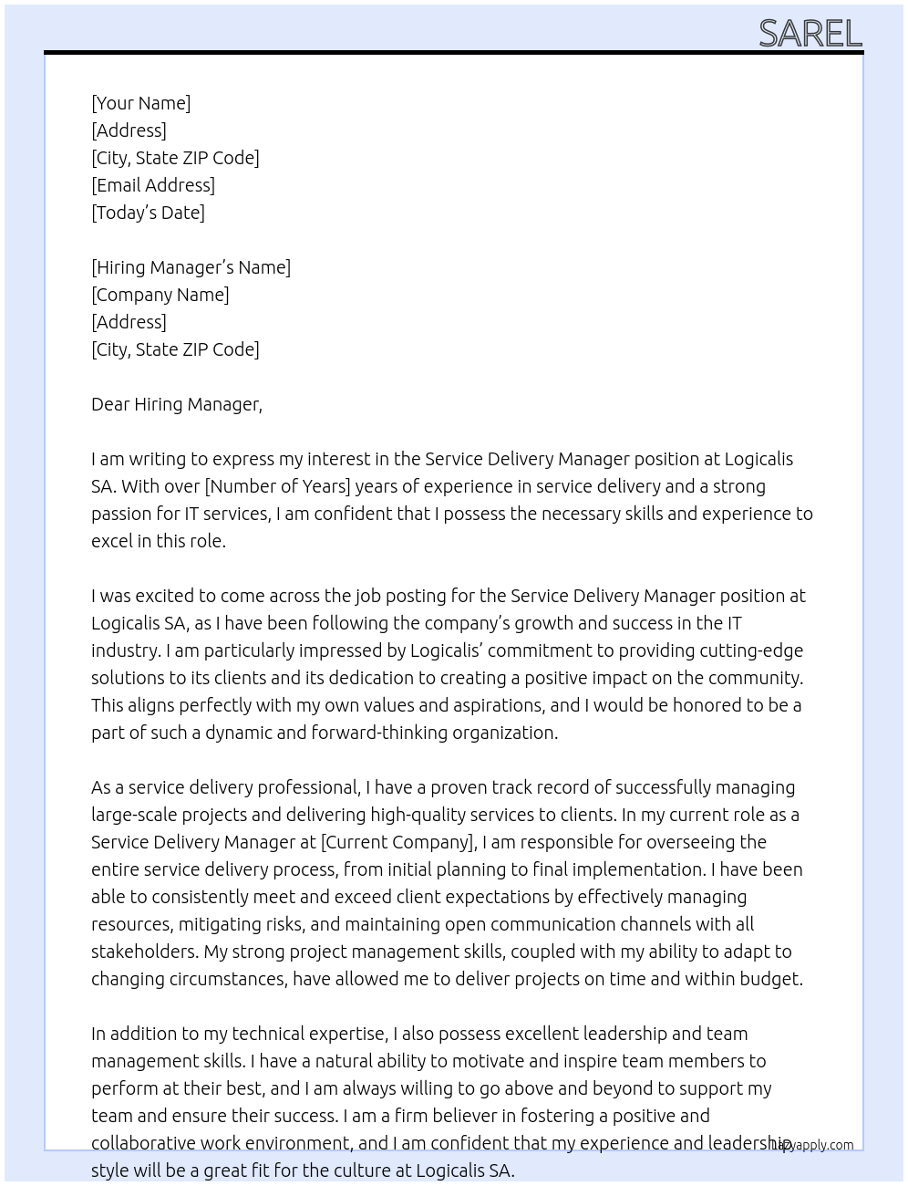 Service Delivery Manager At Logicalis SA  Cover Letter