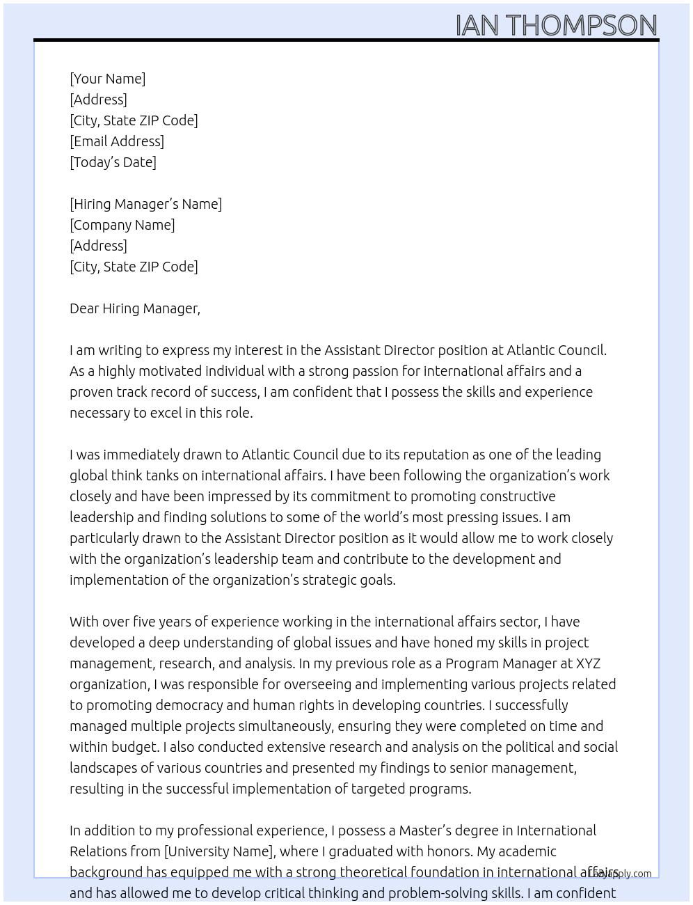 Assistant Director At Atlantic Council Cover Letter