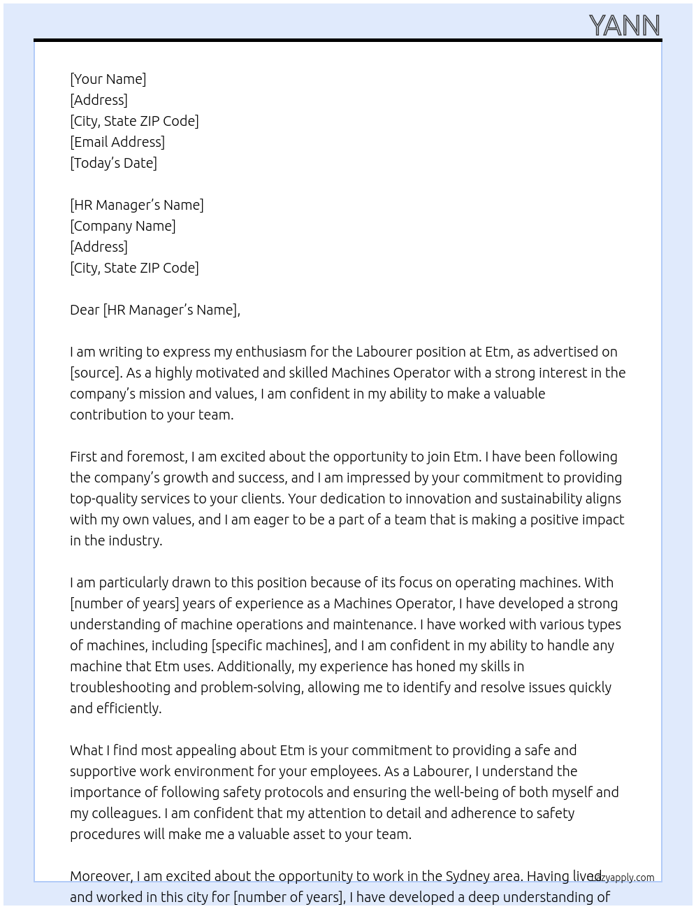 Labourer At Etm Cover Letter