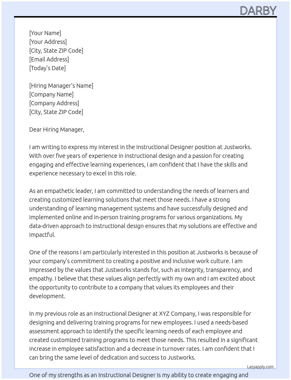 Instructional Designer At Justworks Cover Letter