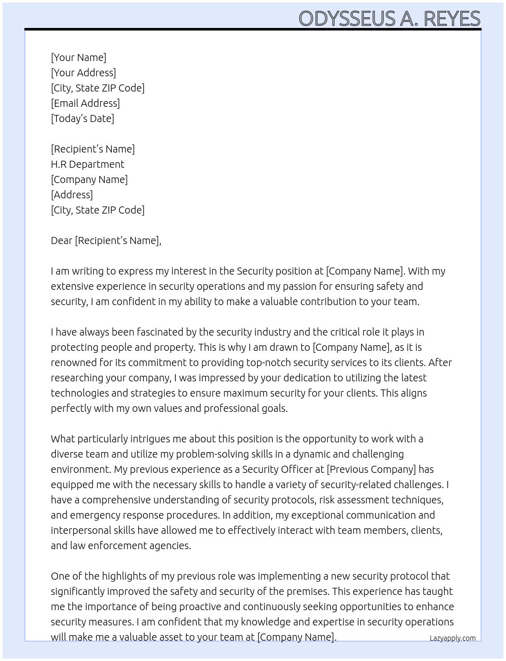 Security At Security Cover Letter