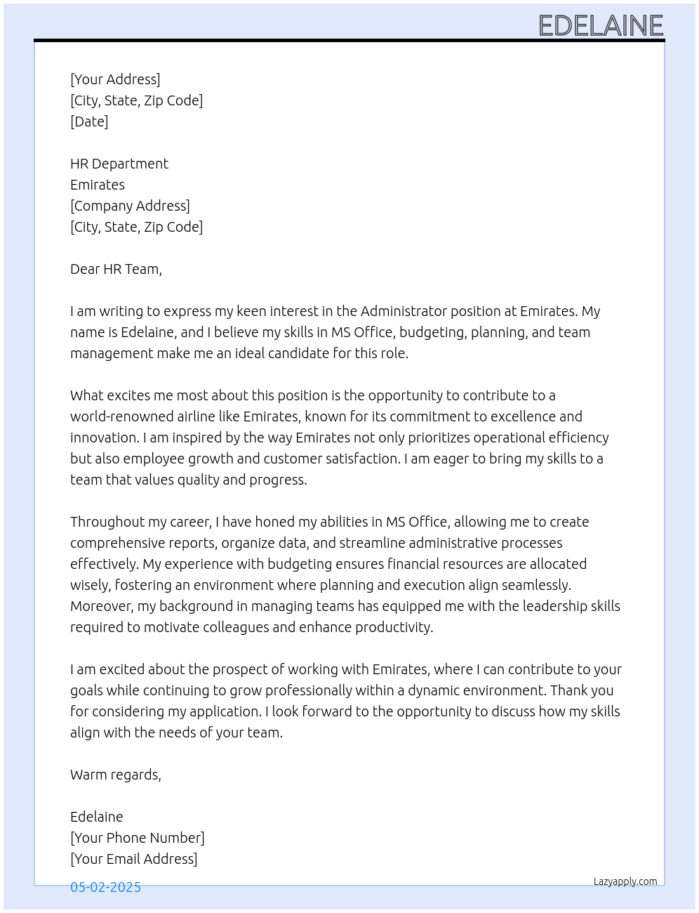 AdministRATOR At Emirates Cover Letter