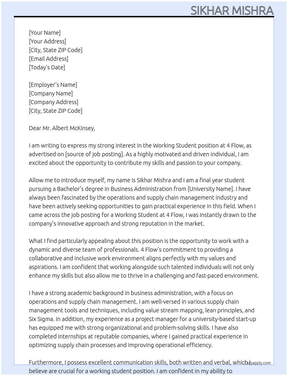 Working Student At 4 Flow Cover Letter