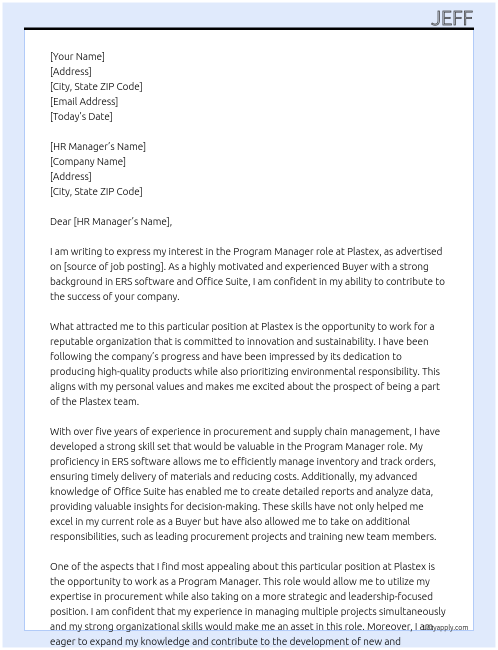 Buyer At Plastex Cover Letter