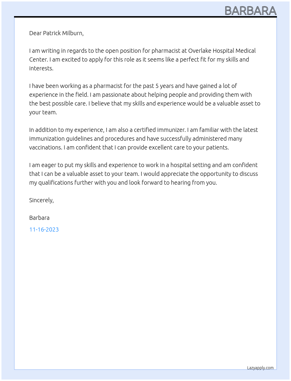 pharmacist At Overlake Hospital Medical Center Cover Letter