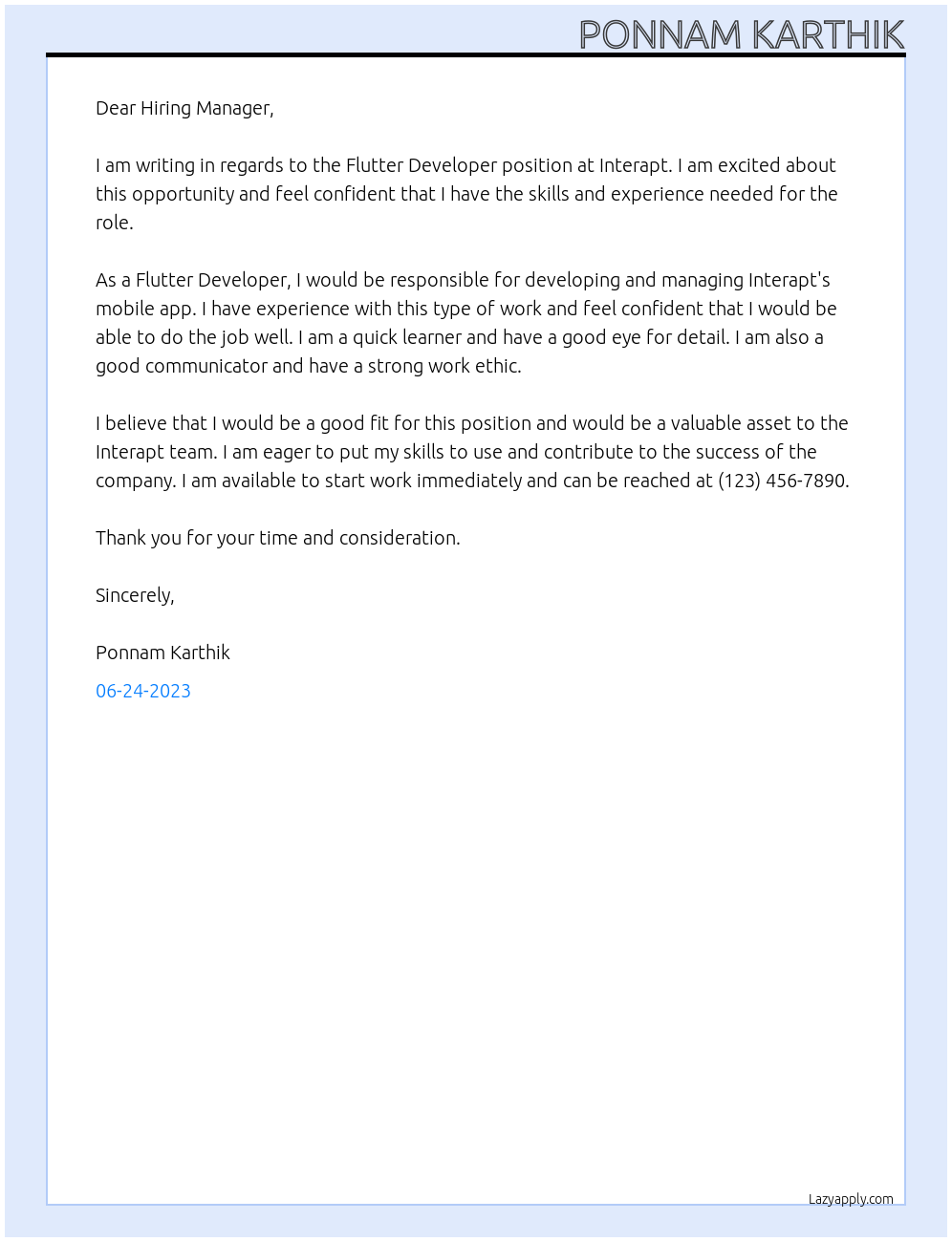 Flutter Developer At Interapt Cover Letter