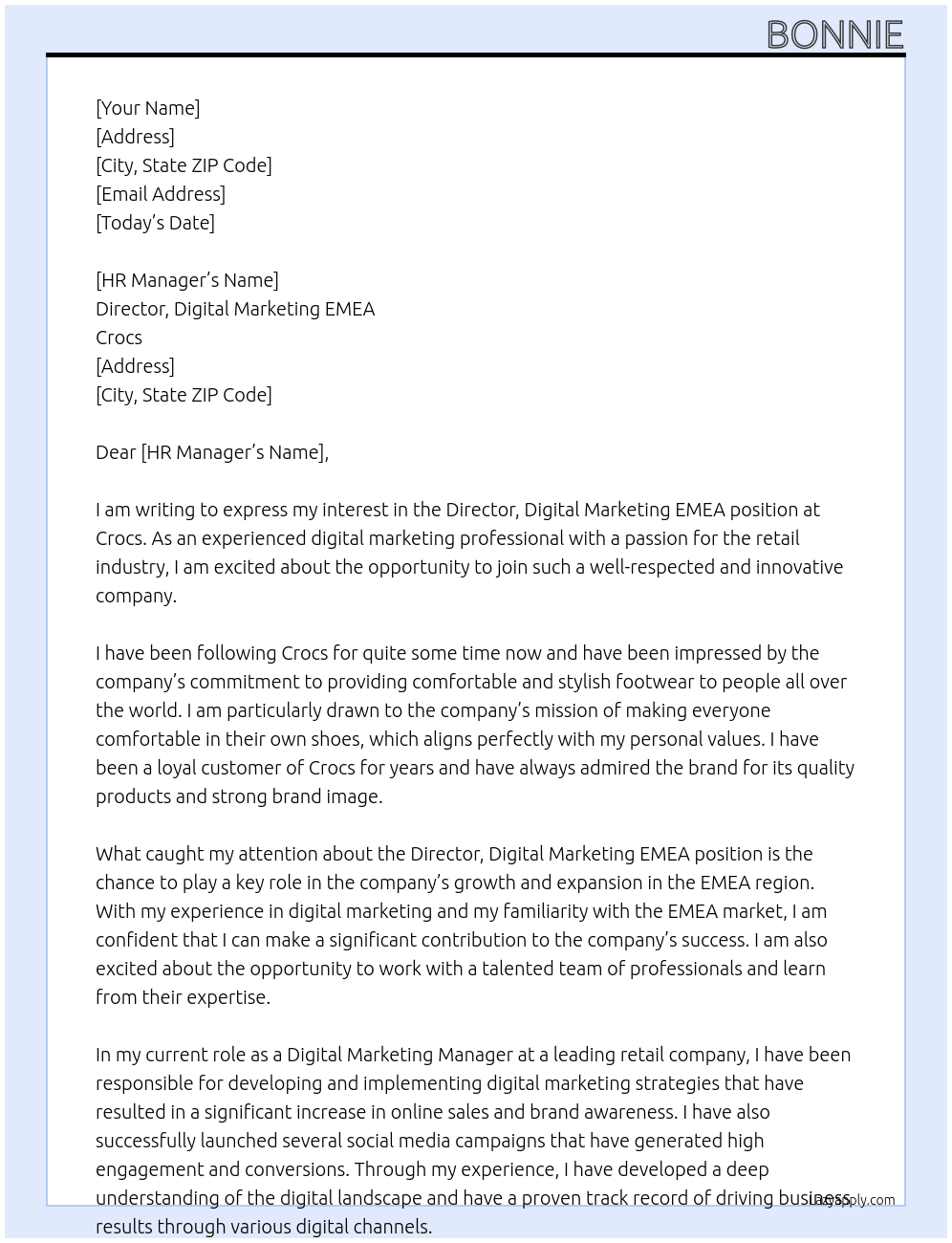 Director, Digital Marketing EMEA At Crocs Cover Letter