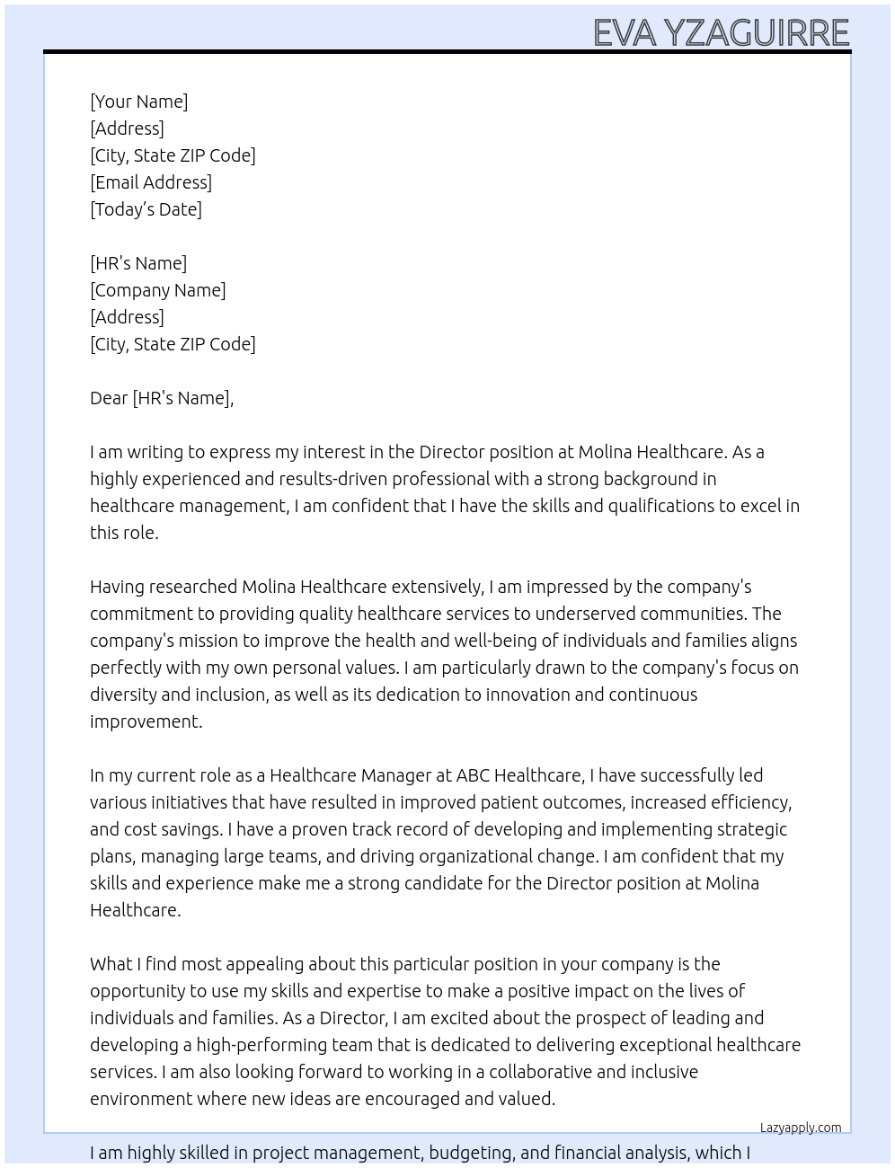 Director At Molina Healthcare Cover Letter