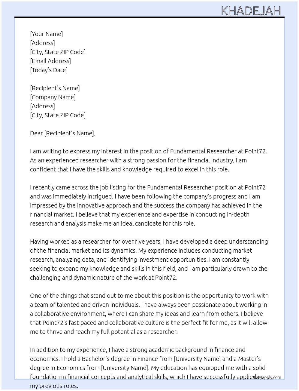 fundamental researcher At point72 Cover Letter