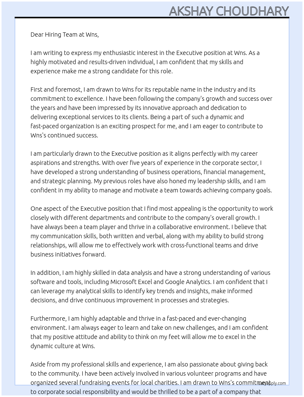 Executive At Wns Cover Letter