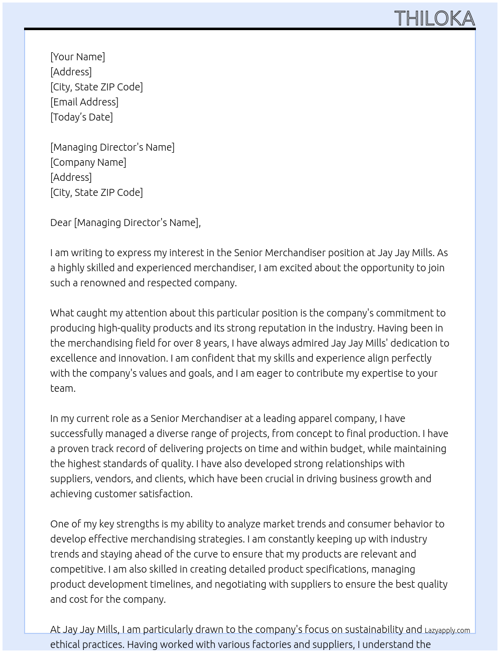 Cover letter for senior merchandiser - LazyApply