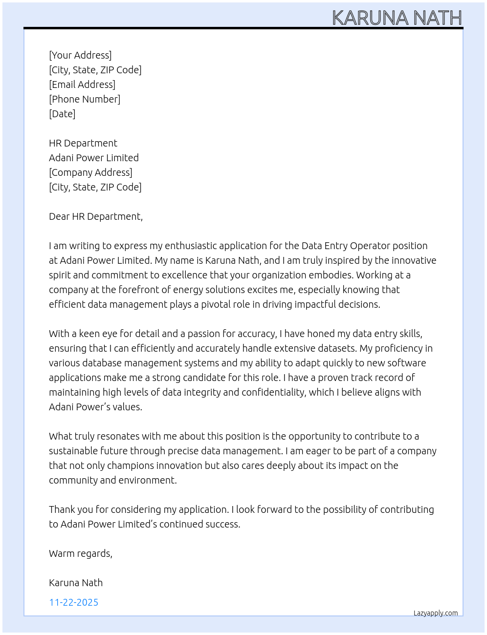 Cover letter for data entry operator - LazyApply