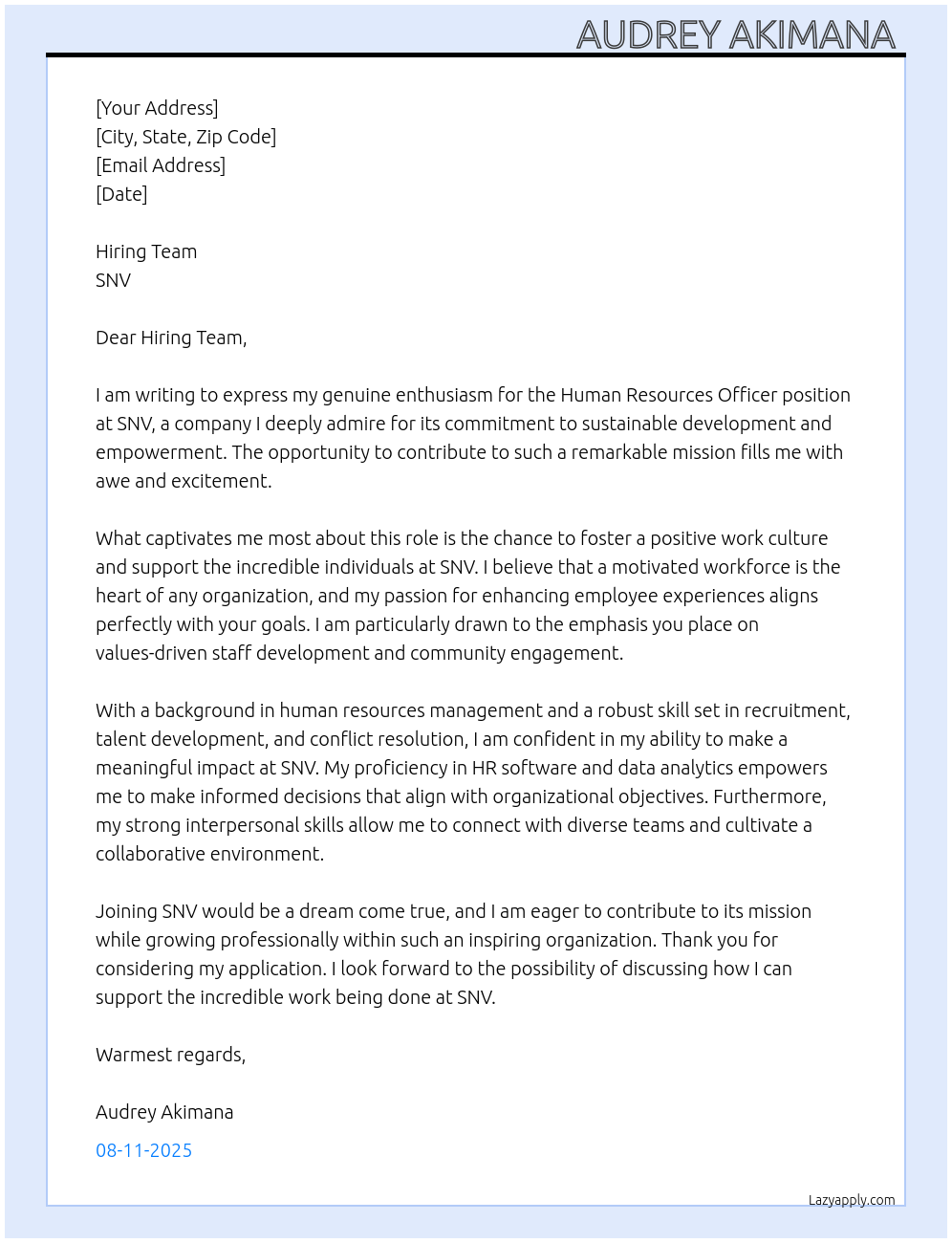 Cover letter for human resources officer - LazyApply