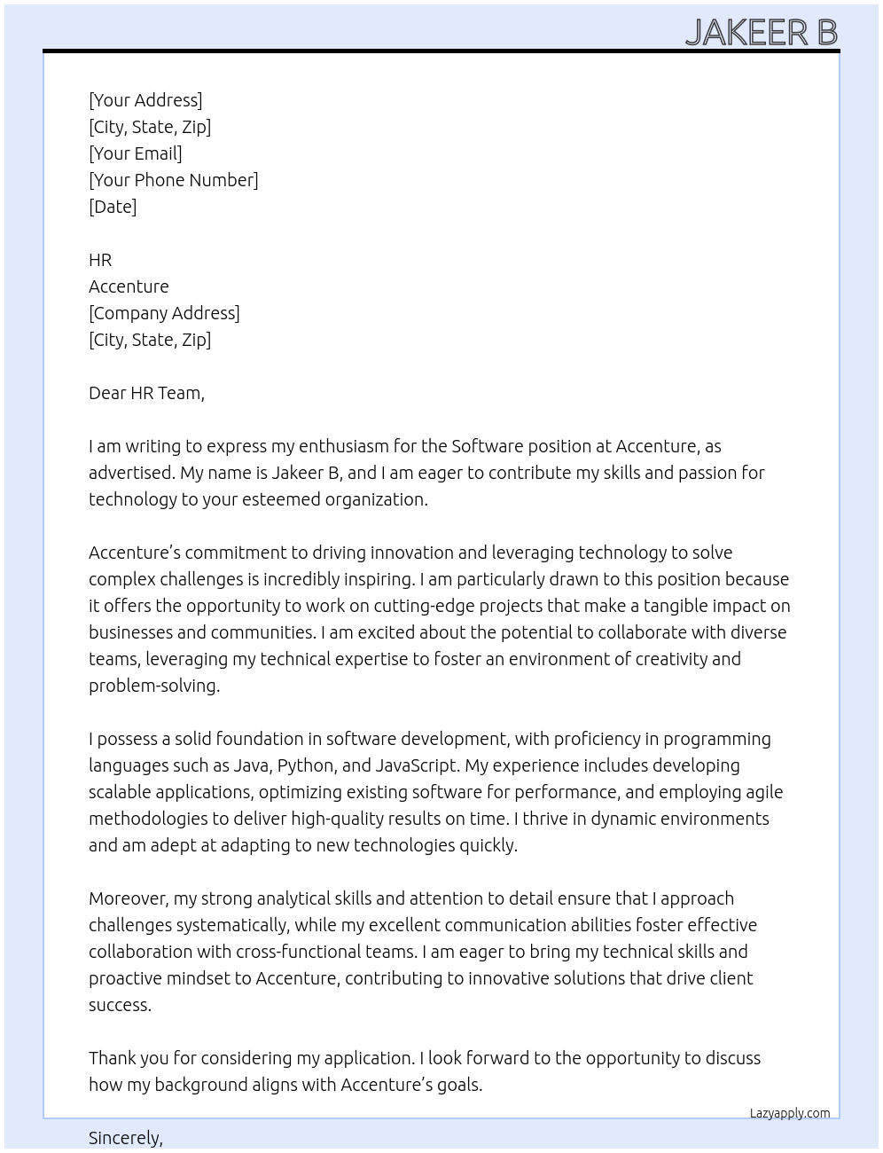 Software At Accenture Cover Letter