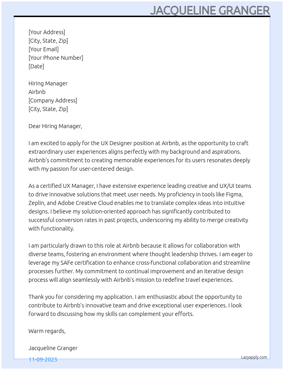 UX Designer At airbnb Cover Letter