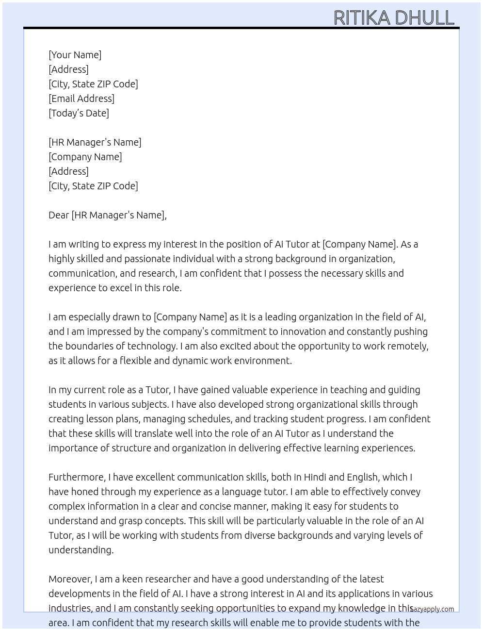 Ai Tutor At x ai Cover Letter