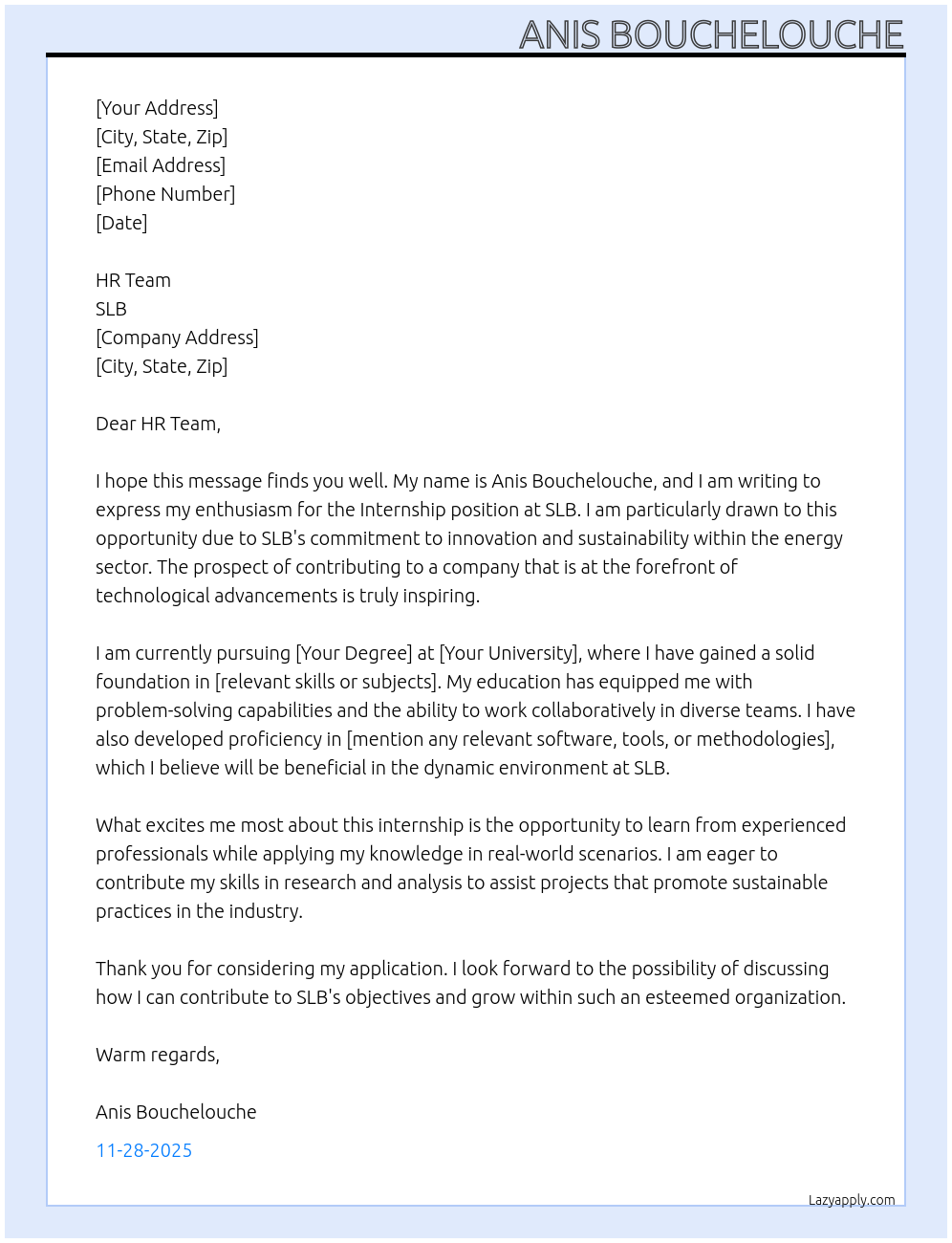 Internship At SLB Cover Letter