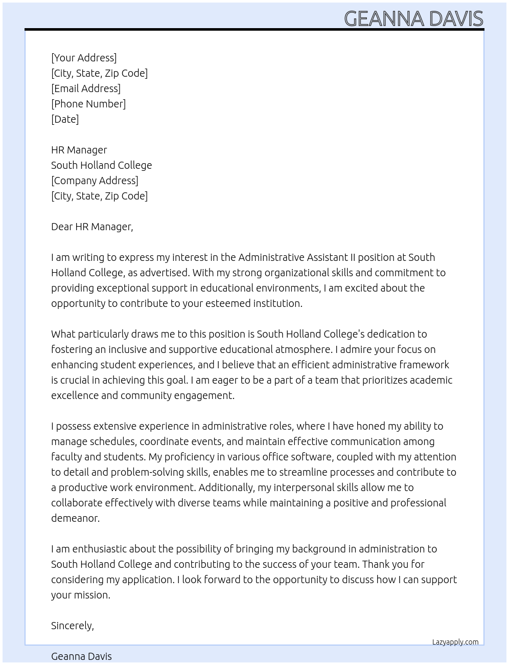 Cover letter for administrative assistant ii - LazyApply