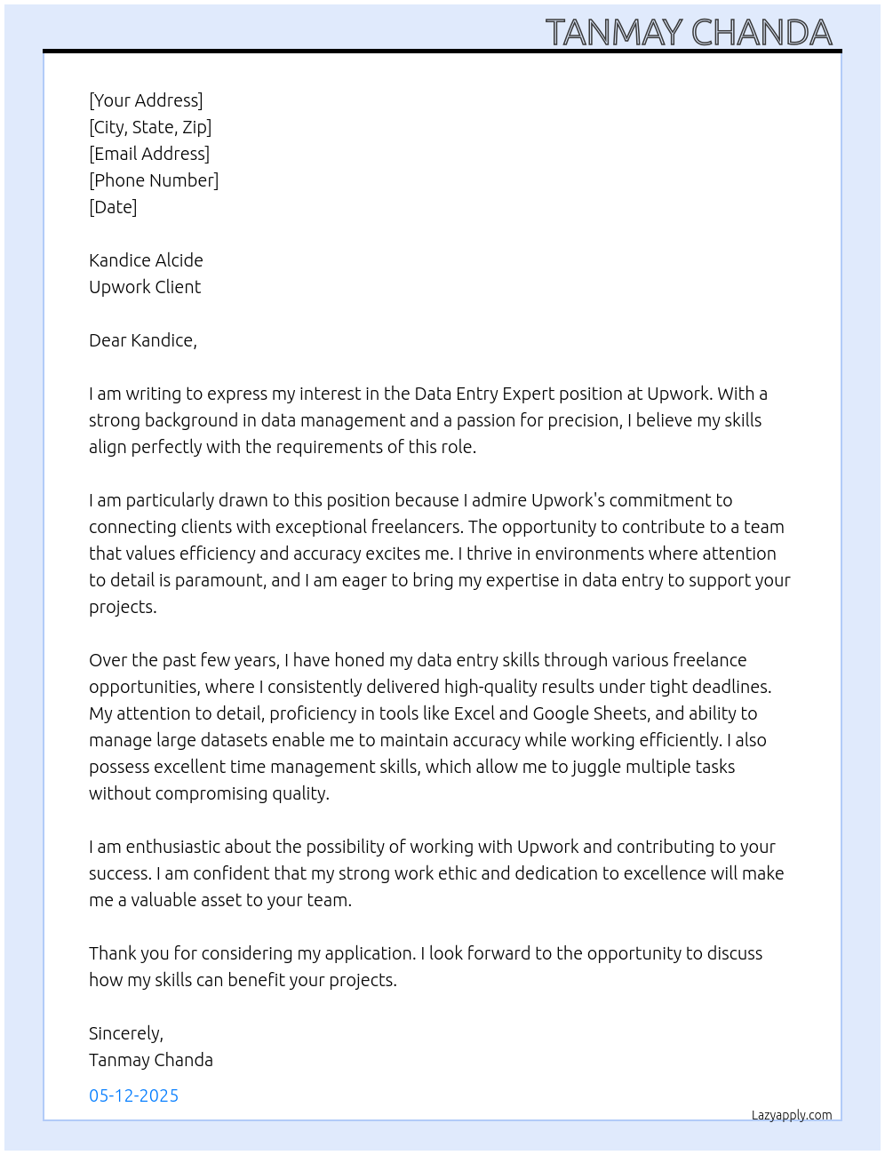 Cover letter for data entry expert - LazyApply